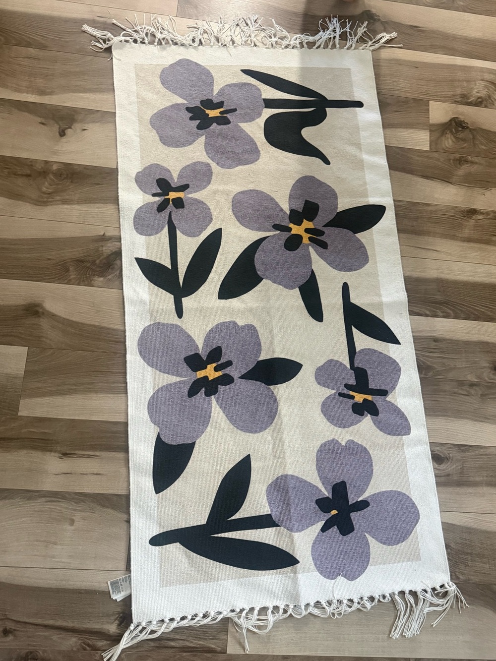 H&M Home Purple Floral Cotton Accent Rug with Fringe